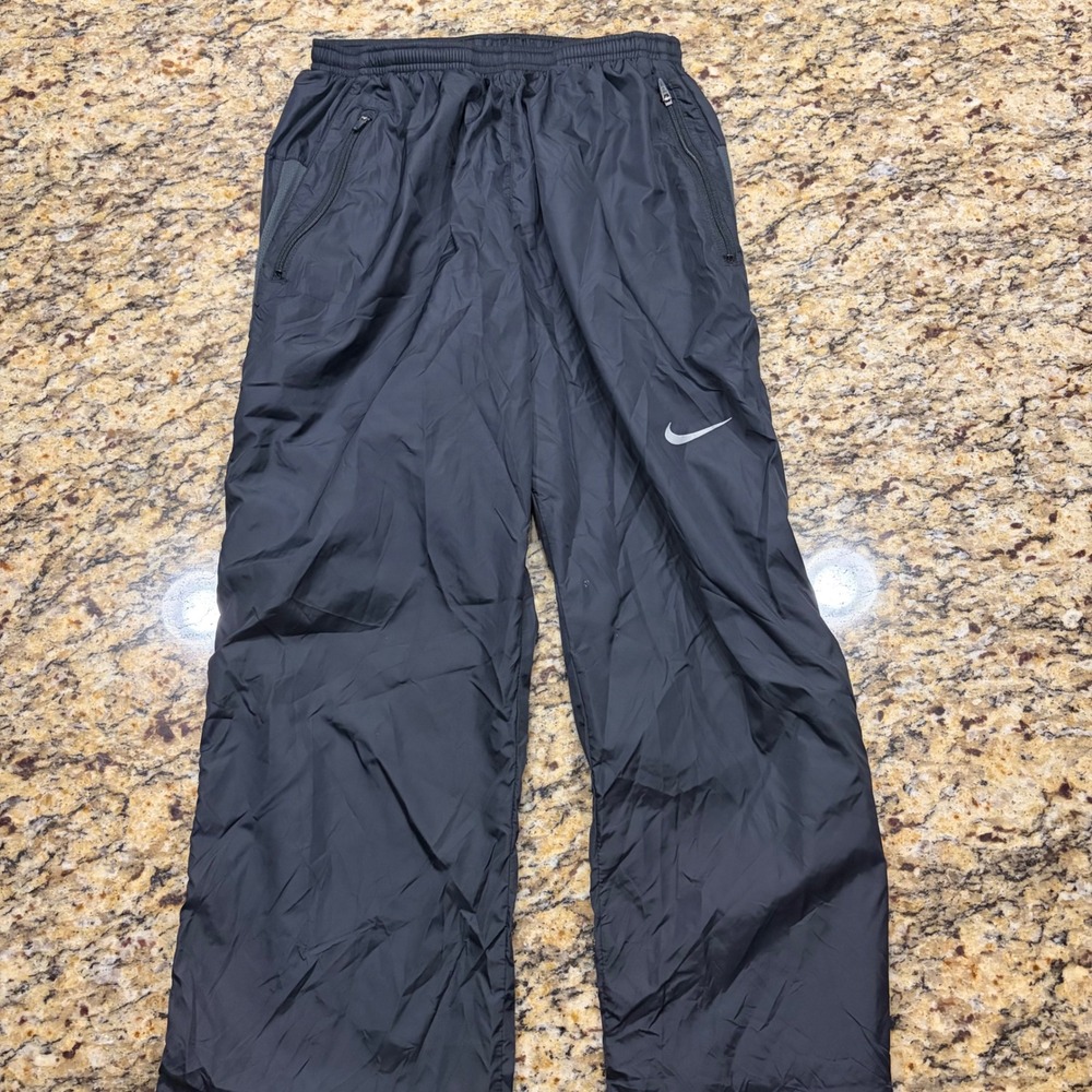 Nike Running Pants Mens Medium Black Windbreaker Track Joggers Zipper Pockets ws